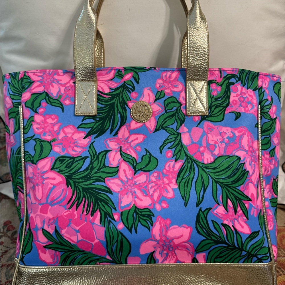 Lilly Pulitzer Blue and Pink Tropical Tote Bag
